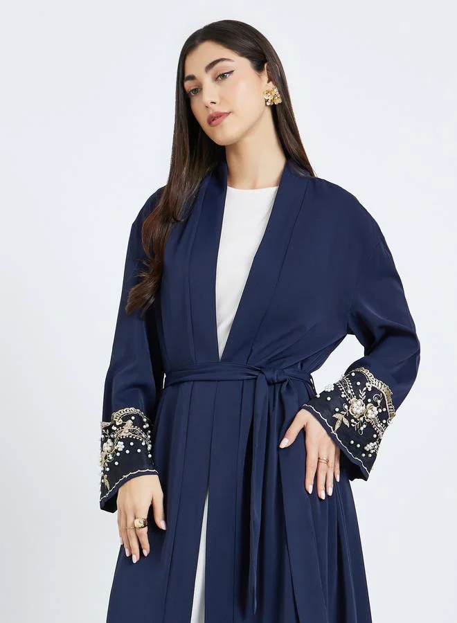 Women Navy Blue Embellished Sleeve Cuffed Abaya